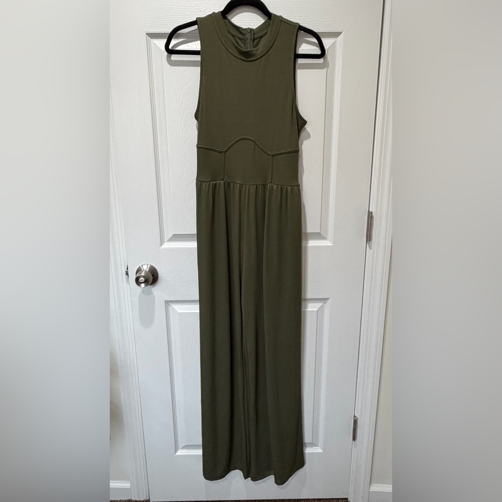 Cider Olive Green Wide Leg Jumpsuit